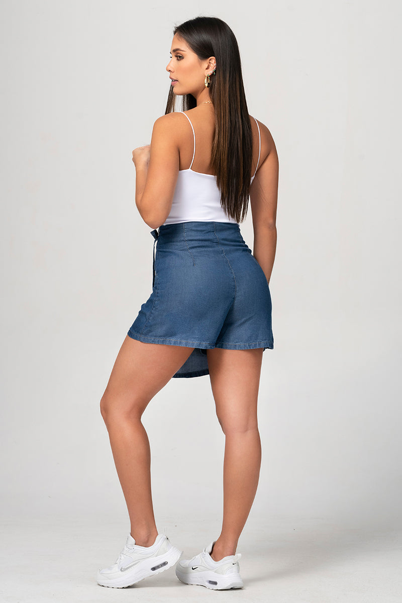 Falda Short Cargo En Tencel Marca Trucco's