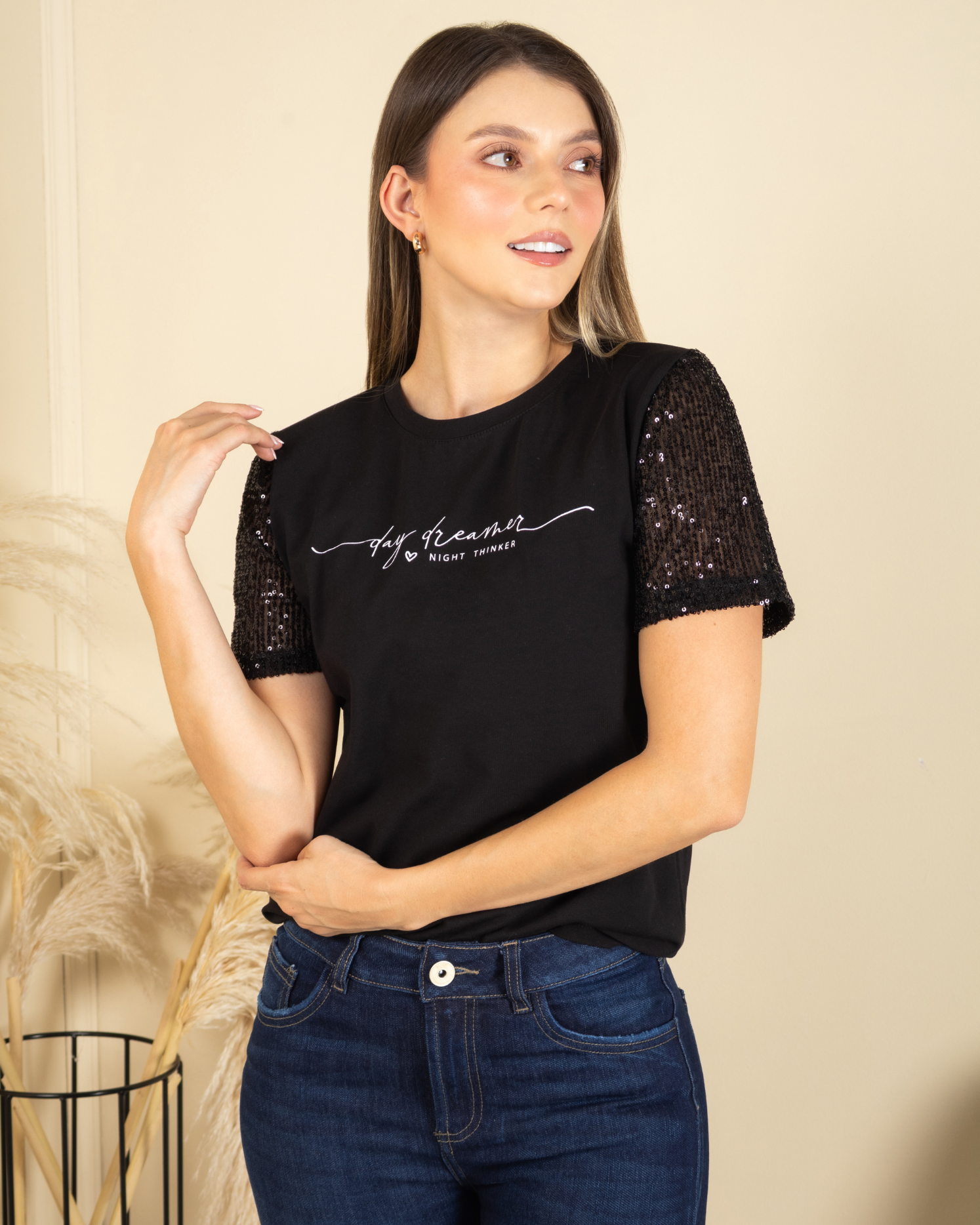 Camiseta Básica Mangas con Lentejuelas Marca Trucco´s
