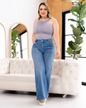 Jean Wide Leg Tiro Alto Costura Frontal Marca Trucco´s Plus Size