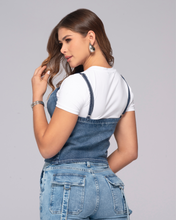 Set 2 Piezas Blusa Denim de Tiras con Botonadura Camiseta Corta Básica Marca Trucco´s