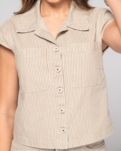 Set 2 Piezas Denim a Rayas Pantalón Wide Leg Camisa Manga Cap Marca Trucco´s
