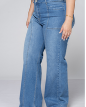 Jean Wide Leg Tiro Alto Costura Frontal Marca Trucco´s Plus Size