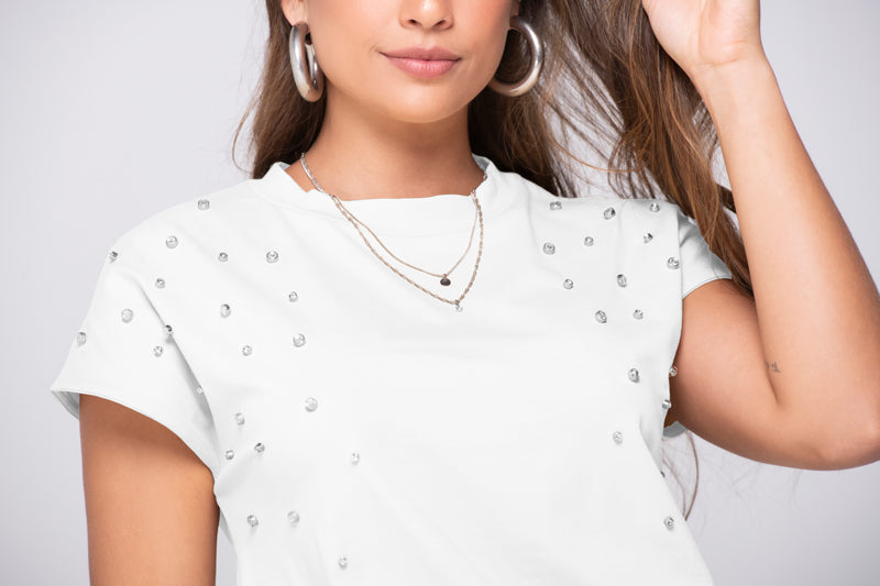 Blusa Manga Corta Color Beige Y Blanco Marca Trucco's