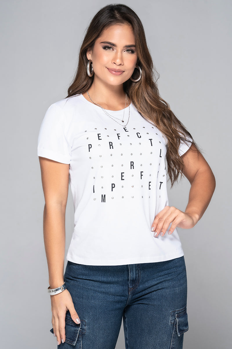 Camiseta Básica Color Blanco Y Lila Marca Truccos