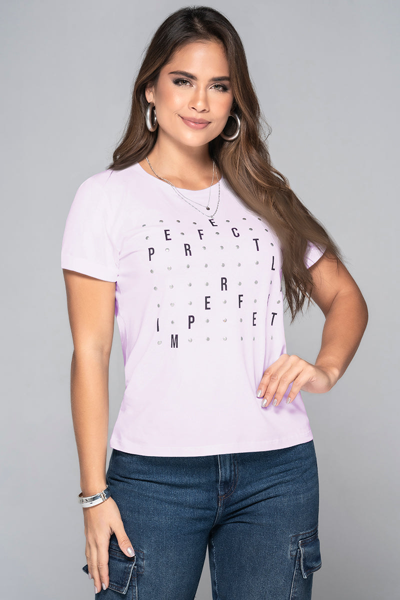 Camiseta Básica Color Blanco Y Lila Marca Truccos