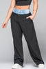 Pantalón Wide Leg Tiro Alto Doble Pretina en Contraste Denim Marca Trucco's