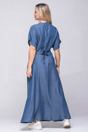 Vestido Largo En Tencel Color Azul Medio Marca Trucco's