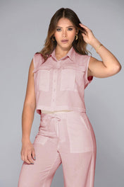 Set 2 Piezas Pantalón ajustable en cintura camisa sisa Bolsillos tipo cargo