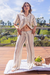 Set 2 Piezas Tejido Pantalón Wide Leg Camisa Oversize Marca Trucco´s