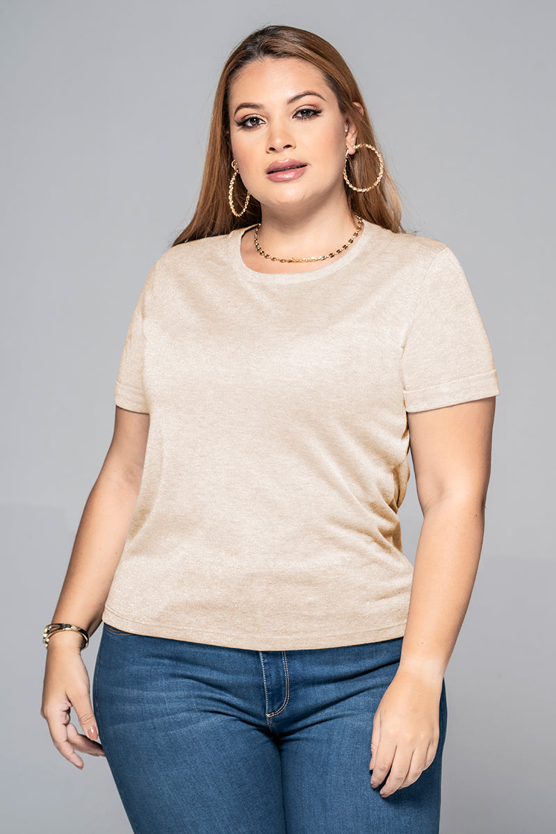 Camiseta Básica Cuello Redondo Color Gris, Dorado Y Salmón Marca Trucco's Plus Size