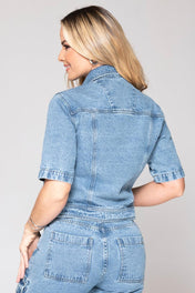 Chaqueta Cargo Manga Corta Denim Cuello Clásico Marca Trucco's