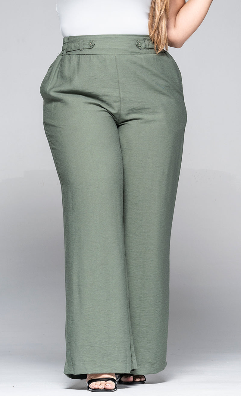 Pantalón Wide Leg Color Verde Militar Y Negro Marca Trucco's Plus Size
