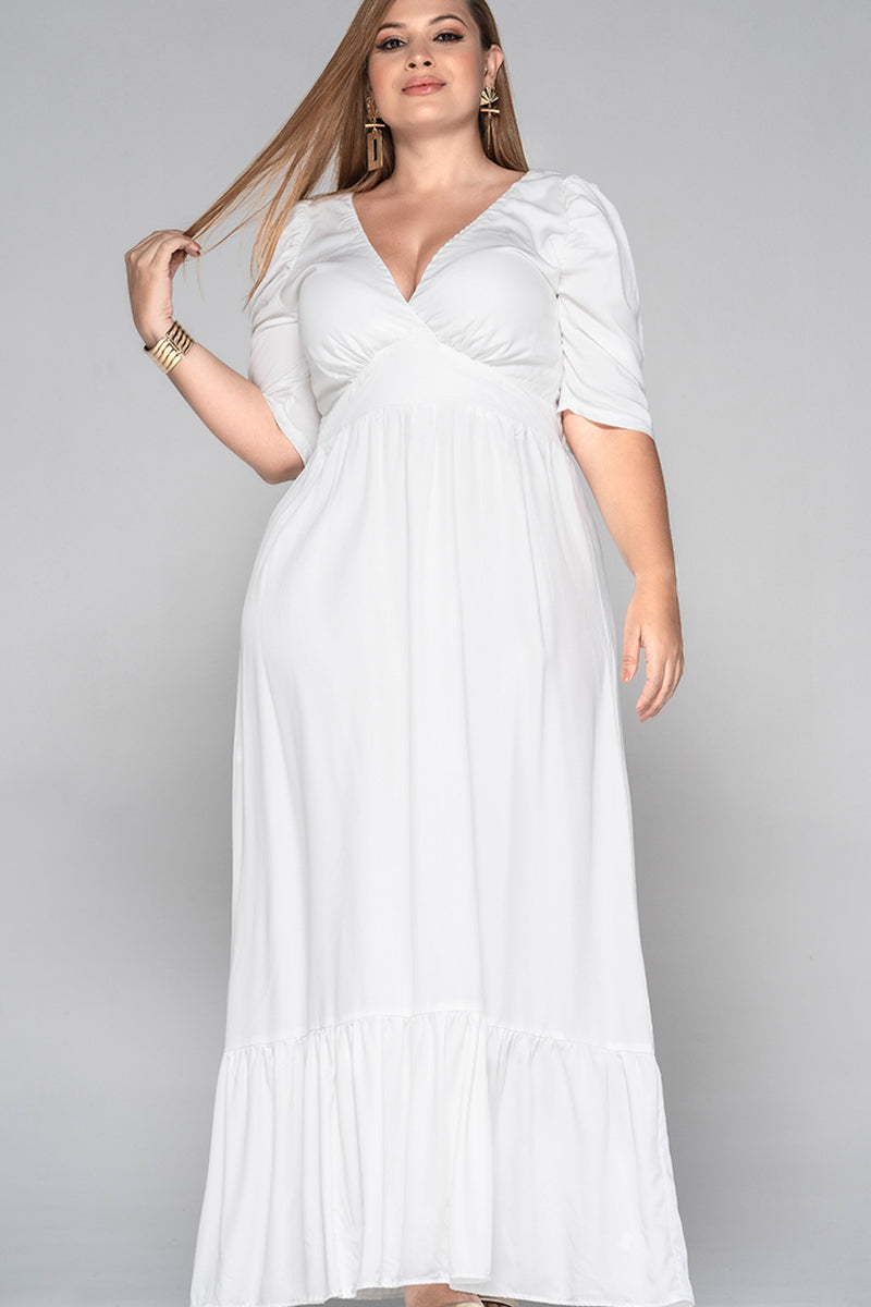 Vestido Largo Color Taupe E Ivory Marca Trucco's Plus Size