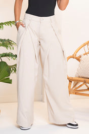 Pantalón Wide Leg Tiro Alto Drapeado Efecto Sobre Puesto Marca Trucco´s