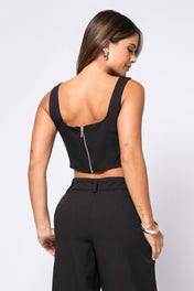 Set 2 Piezas Camisa Corta, Pantalón Wide Leg Tiro Alto Abertura en Bota Marca Trucco´s