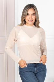 Set 2 Piezas Blusa Manga Larga en Transparencia Crop Top a Tono Marca Trucco´s