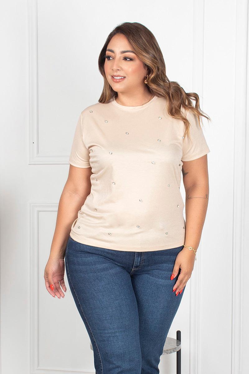 Camiseta Cuello Redondo Detalles Gircones Frontales Marca Trucco´s Plus Size