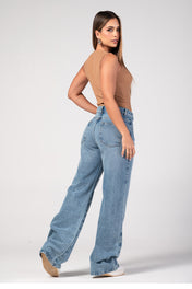 Jean Wide Leg Tiro Alto Pretina Asimétrica Marca Trucco´s