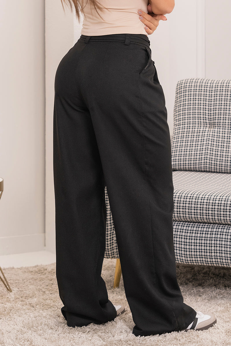 Pantalón Wide Leg Tiro Alto Drapeado Pretina de Doble Pasador Marca Trucco´s