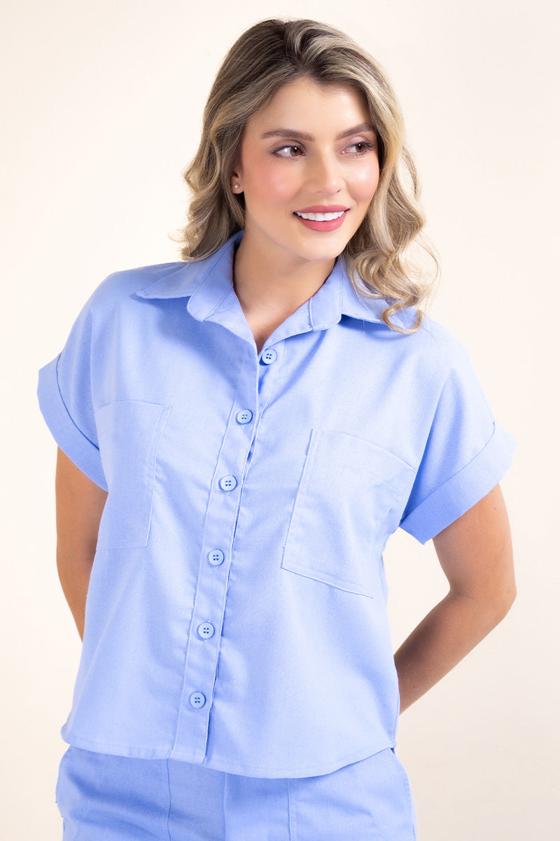 Set 2 Piezas Camisa Escote Posterior Pantalón Wide Leg Marca Trucco´s