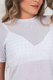 Set 2 Piezas Blusa Manga Corta Con Transparencia Y Brillantes Crop Top a Tono Marca Trucco´s
