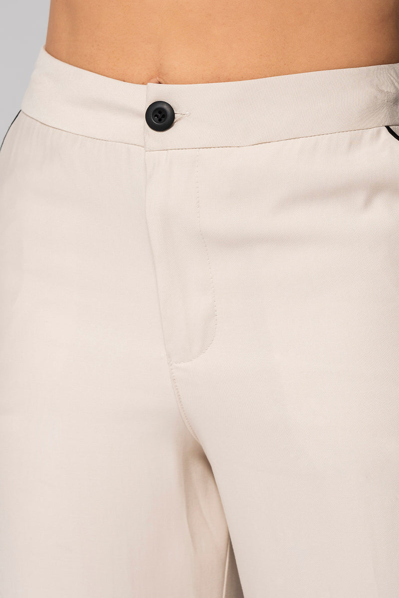 Set 2 Piezas Pantalón Wide Leg Blusa Escote Asimétrico Sesgo en Contraste Marca Trucco´s