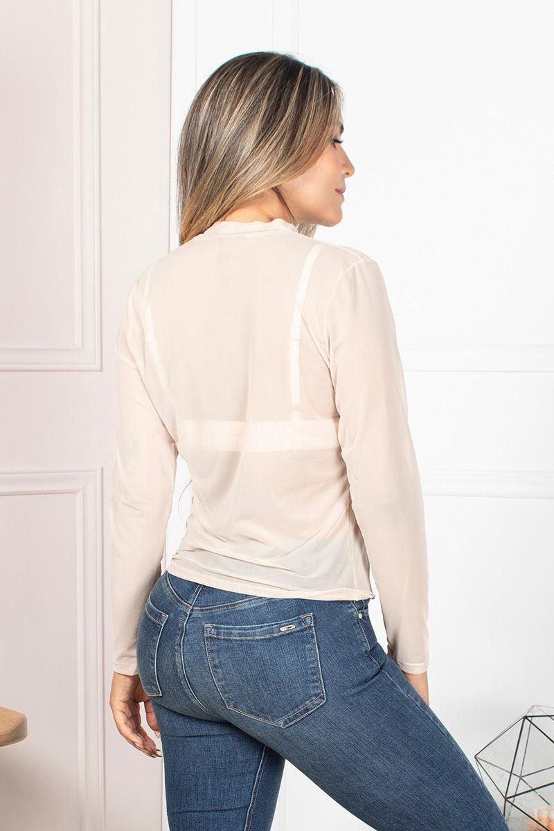 Set 2 Piezas Blusa Manga Larga en Transparencia Crop Top a Tono Marca Trucco´s