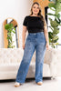 Jean Wide Leg Tiro Alto Bolsillos Frontales Tipo Parche Marca Trucco´s Plus Size