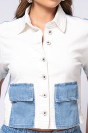 Set 2 Piezas en Bloque Denim Camisa de Cuello Pantalón Bota Recta Marca Trucco´s
