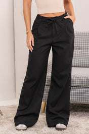 Pantalón Wide Leg Tiro Alto Drapeado Pretina de Doble Pasador Marca Trucco´s