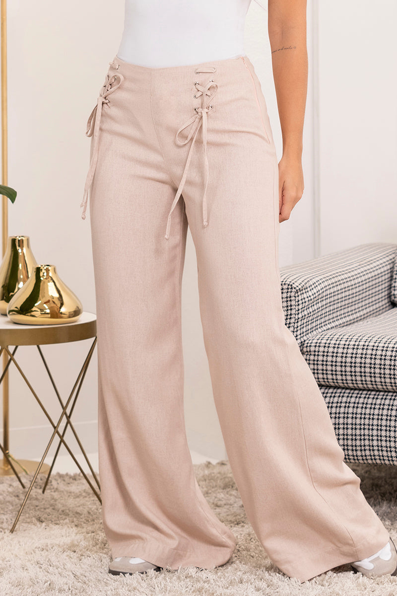 Pantalón Wide Leg Tiro Alto Cintas a Tono Marca Trucco´s