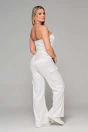 Set 2 Piezas Satinado Pantalón Tipo Cargo Blusa Straple Marca Trucco´s
