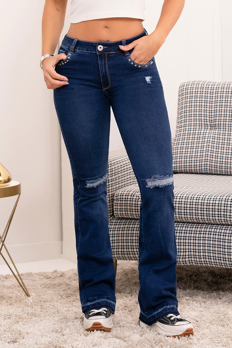 Jean Bota Recta Tiro Alto  Taches y Desgaste Marca Trucco´s