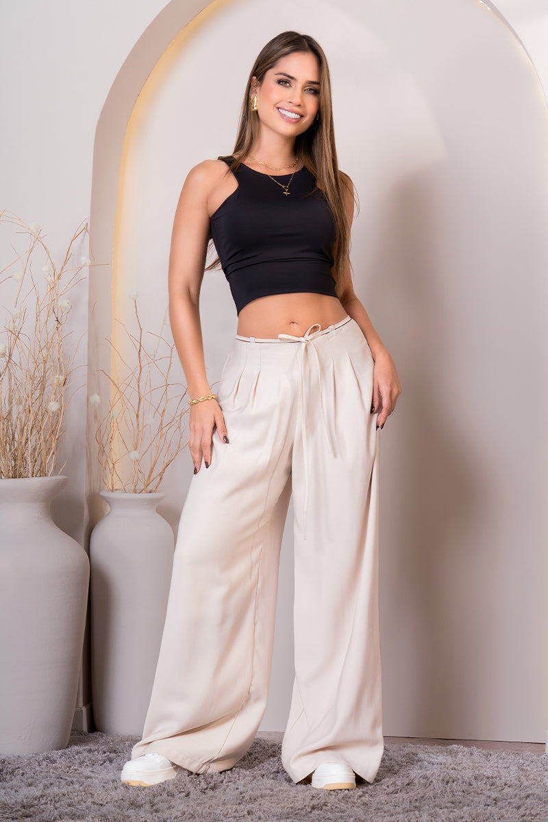 Pantalón Wide Leg Tiro Alto Presilla con Cinta Marca Trucco´s
