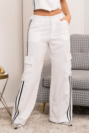 Set 2 Piezas Rayas Laterales Pantalón Wide Leg Cargo Chaleco Corto Marca Trucco´s
