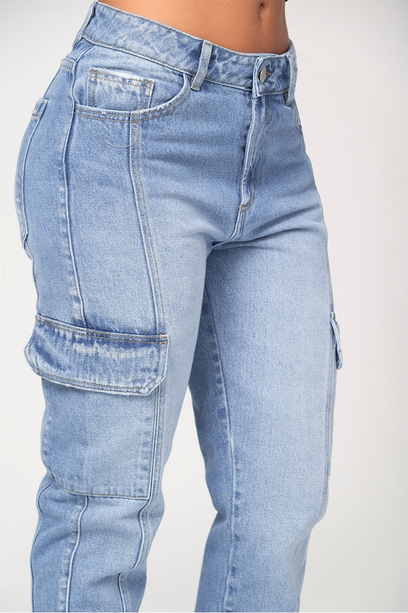 Jean Mom Fit  Tipo Cargo Tiro Alto Denim Marca Trucco´s