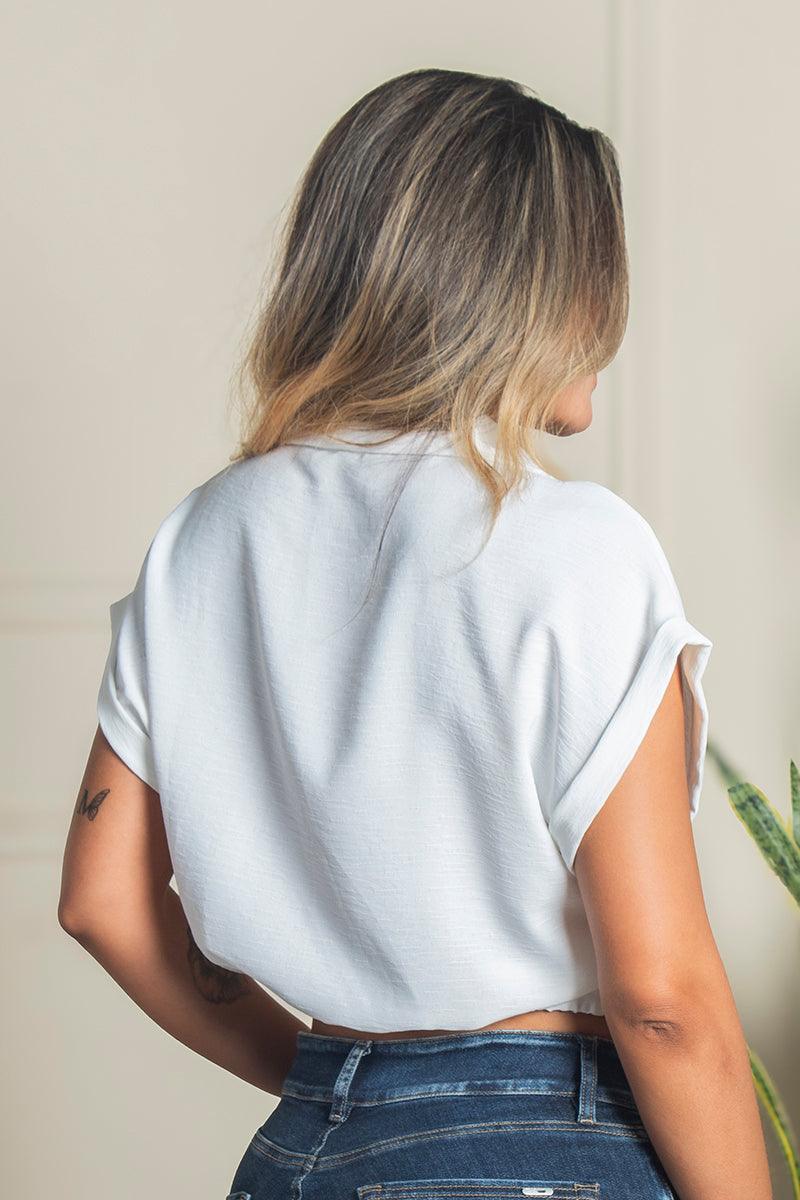 Blusa Corta Escote Cruzado De anudar en Cintura Marca Trucco´s