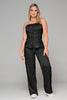 Set 2 Piezas Satinado Pantalón Tipo Cargo Blusa Straple Marca Trucco´s