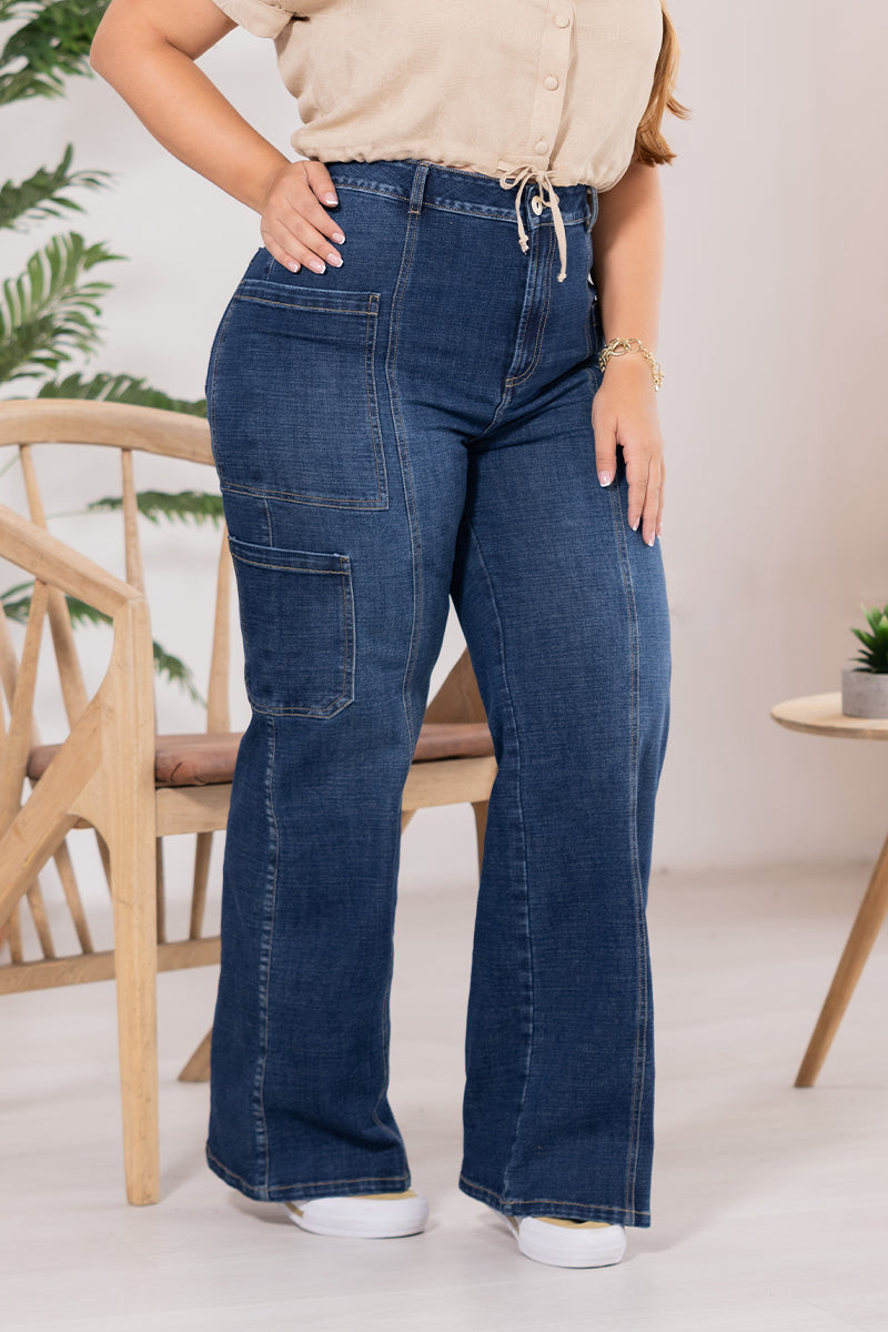 Jean Wide Leg Cargo Tiro Alto Marca Trucco´s Plus Size
