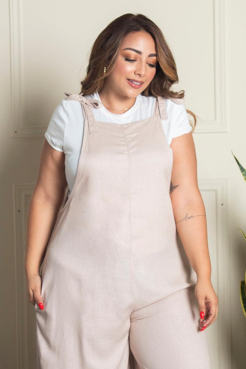 Overol Oversize Tipo Palazzo de Anudar en Hombros Marca Trucco´s Plus Size
