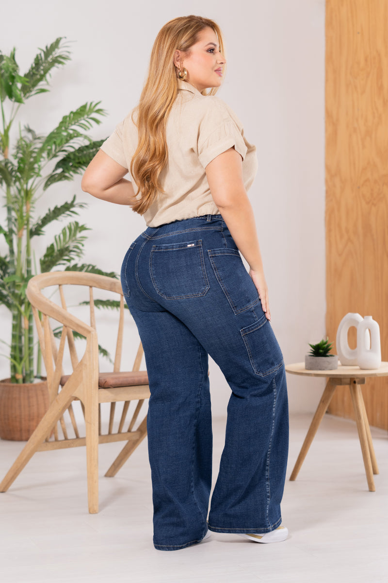 Jean Wide Leg Cargo Tiro Alto Marca Trucco´s Plus Size