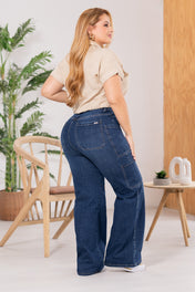 Jean Wide Leg Cargo Tiro Alto Marca Trucco´s Plus Size