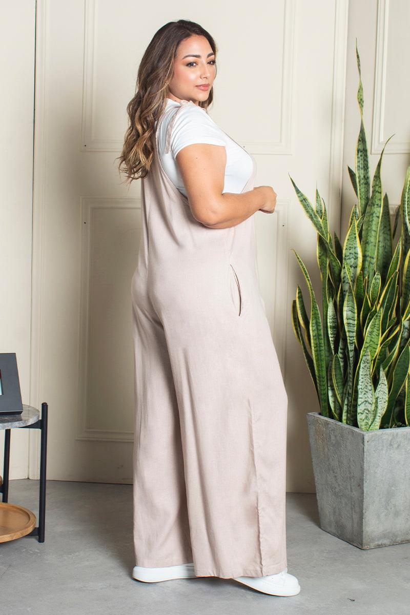 Overol Oversize Tipo Palazzo de Anudar en Hombros Marca Trucco´s Plus Size