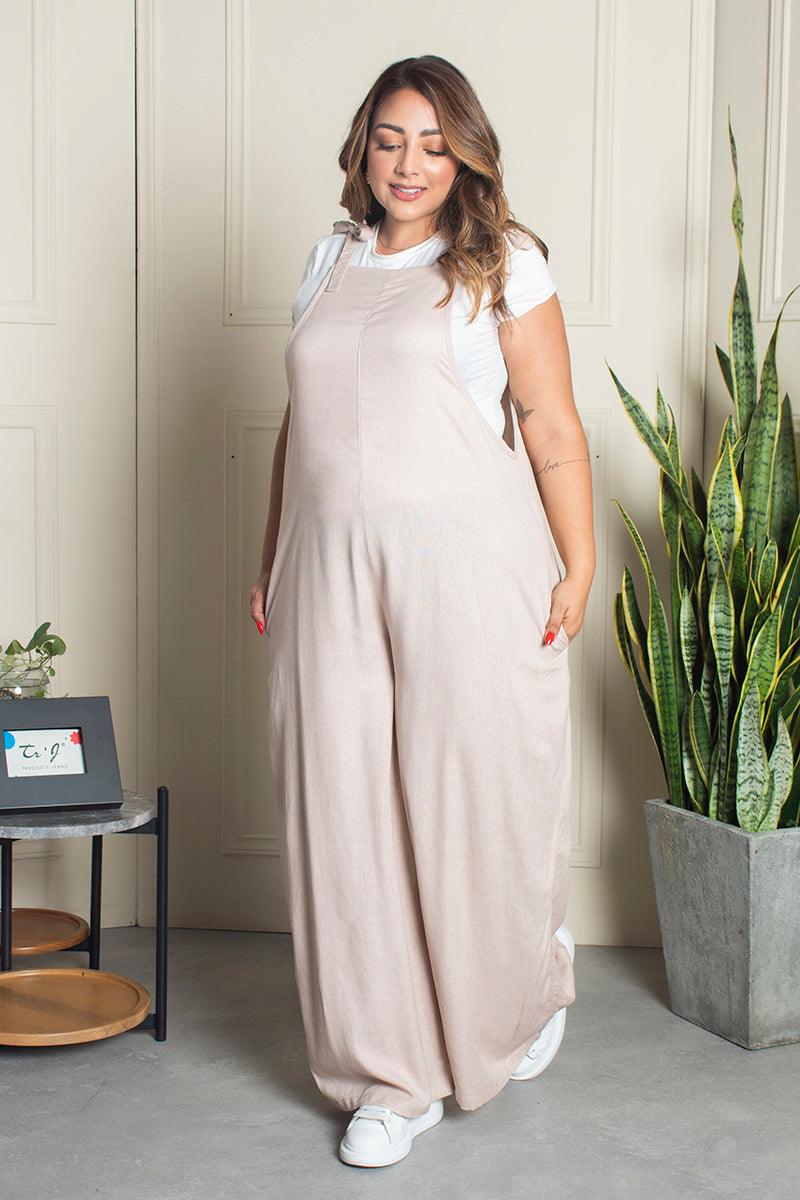 Overol Oversize Tipo Palazzo de Anudar en Hombros Marca Trucco´s Plus Size