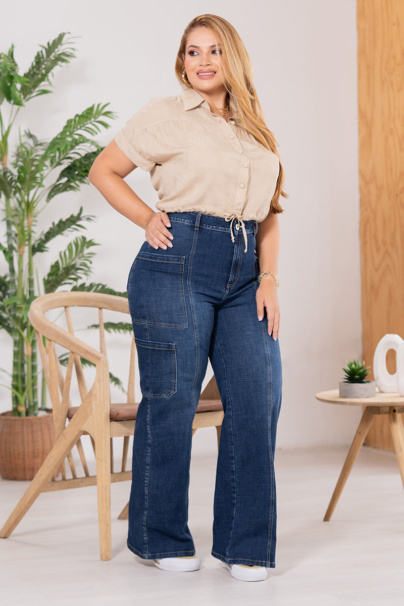 Jean Wide Leg Cargo Tiro Alto Marca Trucco´s Plus Size