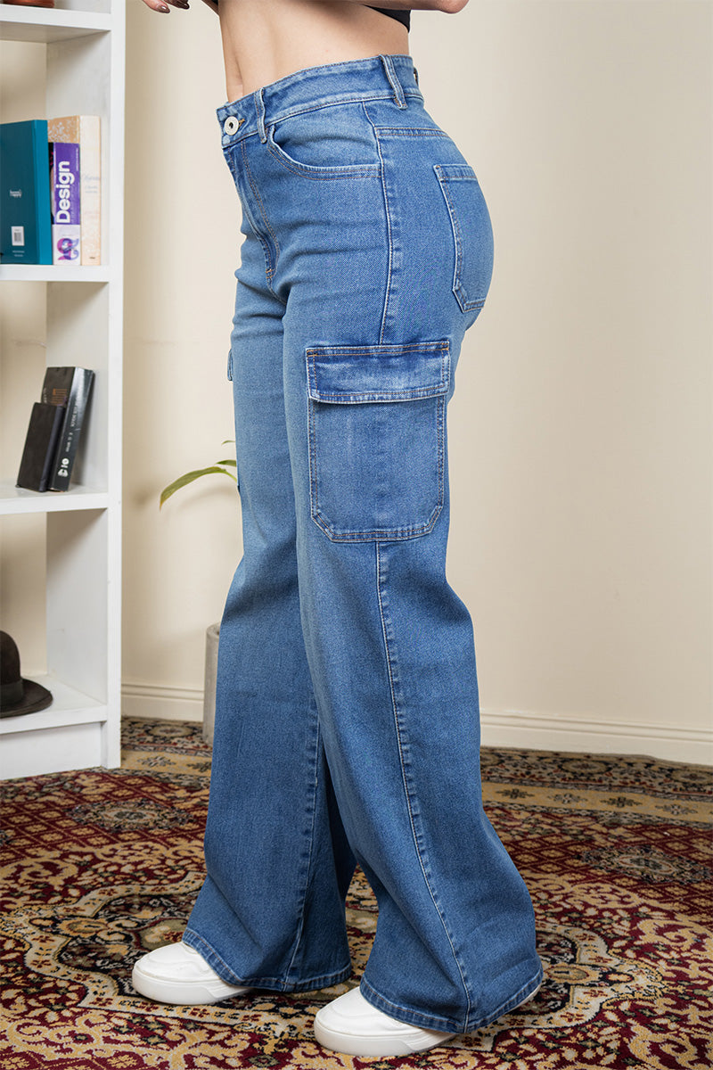 Jean Wide Leg Tipo Cargo Tiro Alto Marca Trucco´s