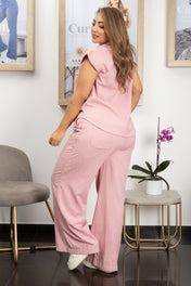 Set 2 Piezas Textura Hilo Pantalón Wide Leg Camisa Manga Cap Trucco´s Plus Size