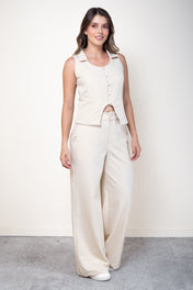 Set 2 Piezas Pantalón Wide Leg Chaleco con Ruedo Asimétrico Marca Trucco´s