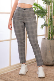 Pantalón Clásico Skinny Tiro Alto Tela en Cuadrículas Marca Trucco´s