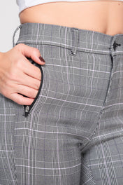 Pantalón Clásico Skinny Tiro Alto Tela en Cuadrículas Marca Trucco´s